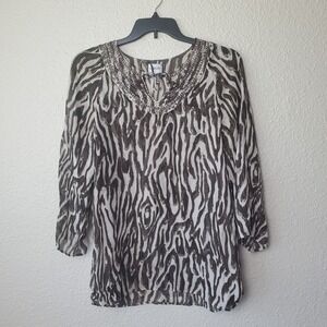 CHICO'S Womens Metallic Silk Blouse 3/4 Sleeve‎ Multicolor Sequins, Size-3 L-usa